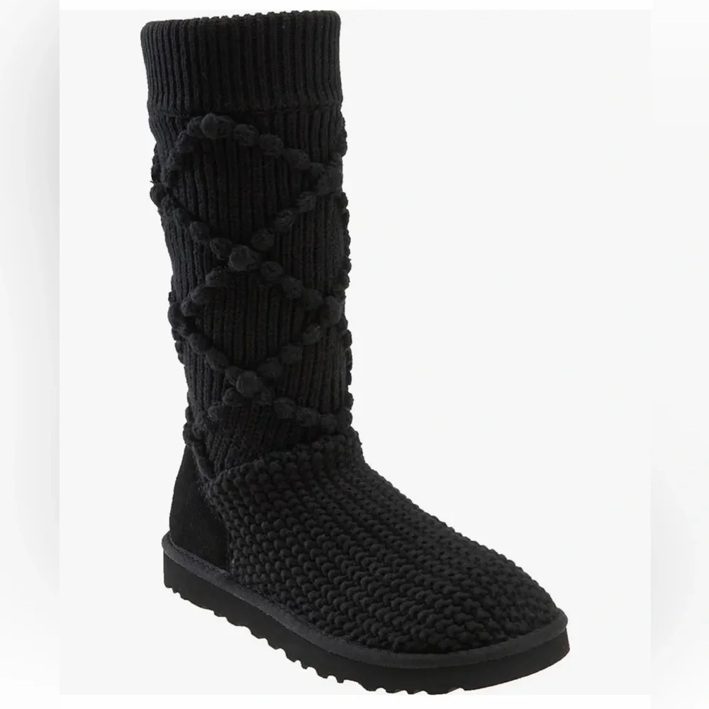 UGG Australia 'Classic Argyle' Black Textured Sweater Knit Boot Size 10